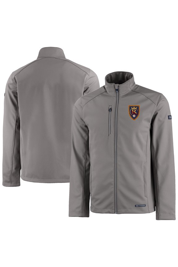 Men's-Cutter & Buck  Gray Real Salt Lake Evoke Eco Softshell Recycled Full-Zip Jacket
