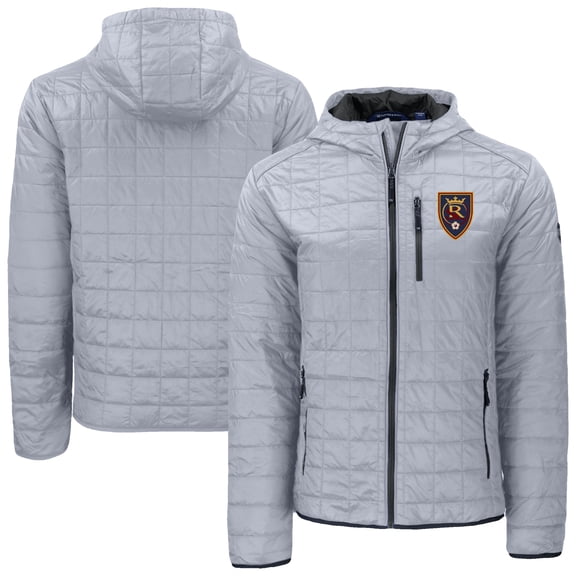 Men's-Cutter & Buck Gray Real Salt Lake Rainier Primaloft Eco Full-Zip Hooded Jacket