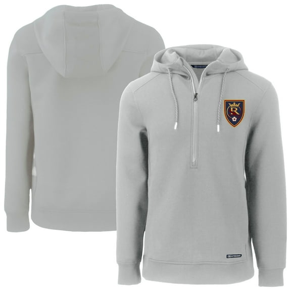 Men's-Cutter & Buck  Gray Real Salt Lake Roam Eco Half-Zip Recycled Tri-Blend Half-Zip Hoodie
