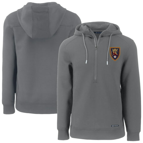 Men's-Cutter & Buck Gray Real Salt Lake Roam Eco Half-Zip Recycled Tri-Blend Half-Zip Hoodie