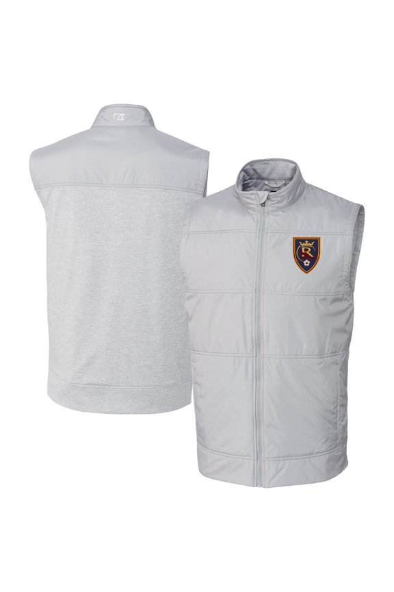 Men's-Cutter & Buck Gray Real Salt Lake Stealth Hybrid Quilted Windbreaker Vest