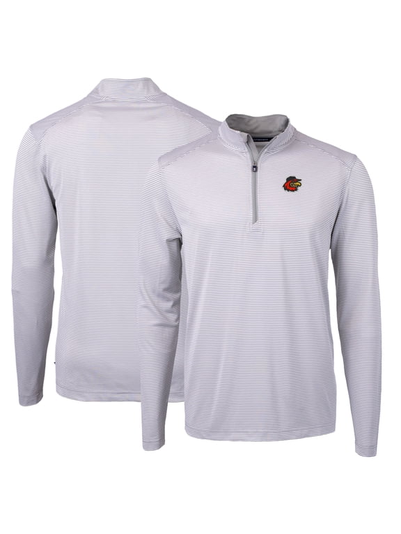 Men's Cutter & Buck Gray Rochester Red Wings Big & Tall Virtue Eco Pique Micro Stripe Recycled Quarter-Zip Pullover