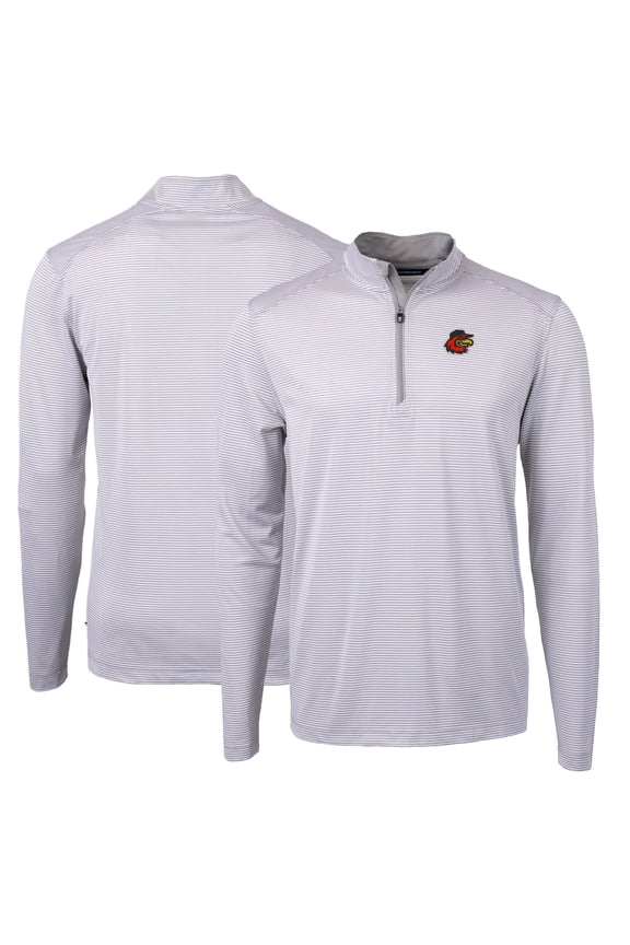 Men's Cutter & Buck Gray Rochester Red Wings Big & Tall Virtue Eco Pique Micro Stripe Recycled Quarter-Zip Pullover