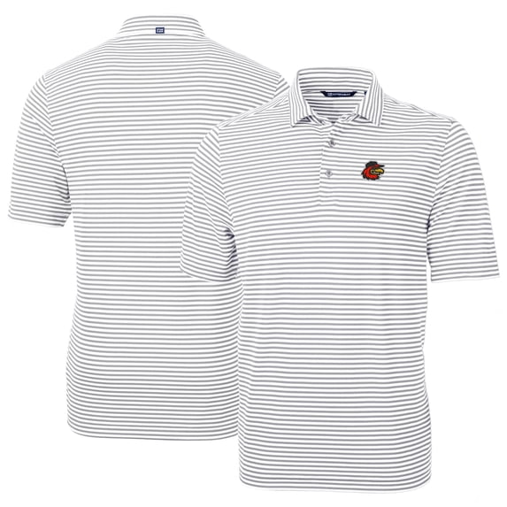 Men's Cutter & Buck Gray Rochester Red Wings DryTec Virtue Eco Pique Stripe Recycled Polo