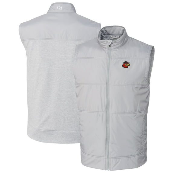 Men's Cutter & Buck Gray Rochester Red Wings Stealth Hybrid Quilted Full-Zip Windbreaker Vest