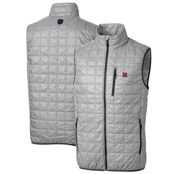 Men's Cutter & Buck Gray Rutgers Scarlet Knights Big & Tall Rainier PrimaLoft Eco Full-Zip Puffer Vest