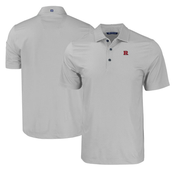 Men's Cutter & Buck Gray Rutgers Scarlet Knights Pike Eco Tonal Geo Print Stretch Recycled Polo