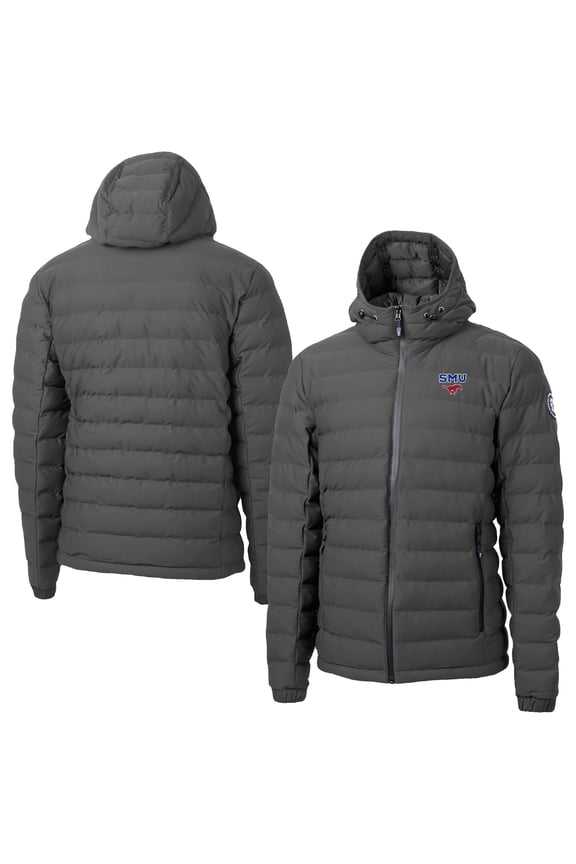 Men's-Cutter & Buck  Gray SMU Mustangs Mission Ridge Eco Insulated Repreve Hooded Full-Zip Puffer Jacket