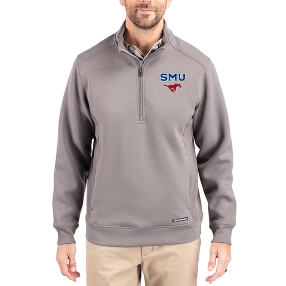 Men's-Cutter & Buck Gray SMU Mustangs Roam Eco Recycled Quarter-Zip Pullover