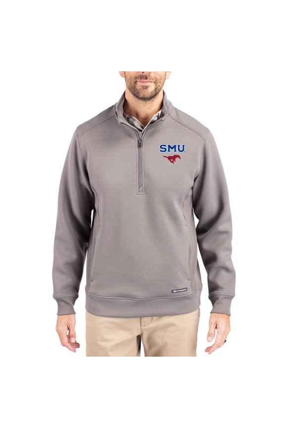 Men's-Cutter & Buck Gray SMU Mustangs Roam Eco Recycled Quarter-Zip Pullover