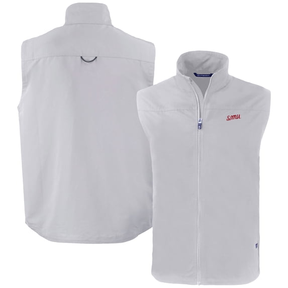Men's Cutter & Buck Gray SMU Mustangs Vault Charter Eco Recycled Full-Zip Vest