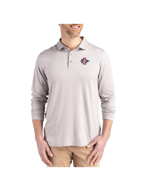 Men's Cutter & Buck Gray San Diego State Aztecs Primary Coastline Epic Comfort Long-Sleeve Polo