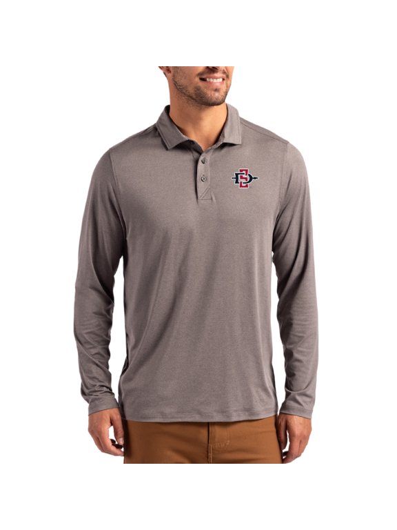 Men's Cutter & Buck Gray San Diego State Aztecs Primary Coastline Epic Comfort Long-Sleeve Polo