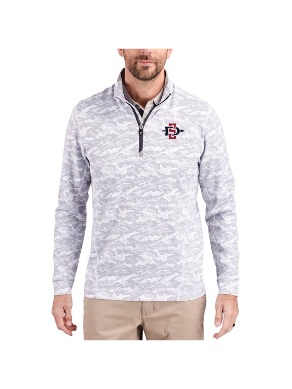 Men's-Cutter & Buck Gray San Diego State Aztecs Traverse Stretch Eco Camo DryTec Tri-Blend Quarter-Zip Pullover