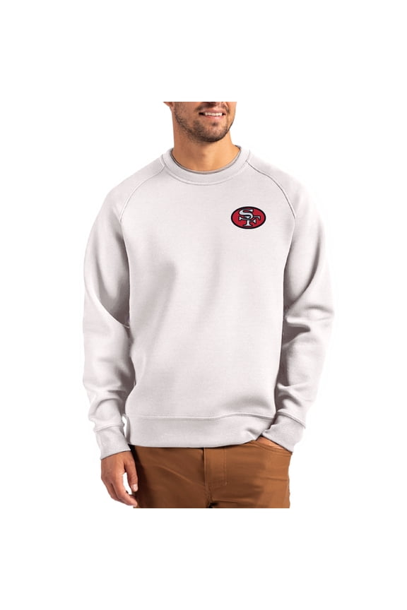 Men's Cutter & Buck Gray San Francisco 49ers Throwback Roam Recycled Raglan Pullover Sweatshirt