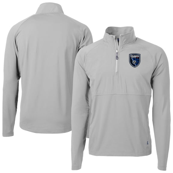 Men's-Cutter & Buck Gray/ San Jose Earthquakes Adapt Eco Knit Hybrid Recycled Raglan Quarter-Zip Top