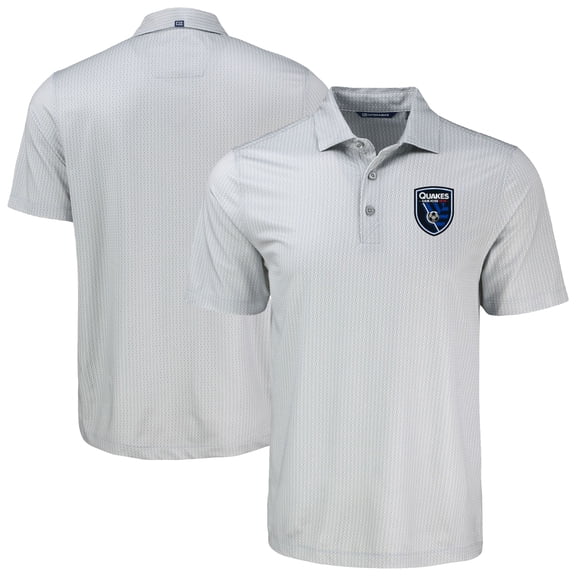 Men's-Cutter & Buck Gray San Jose Earthquakes Big & Tall Pike Eco Shadow Check Print Recycled Polo