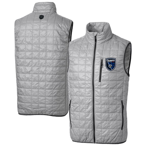 Men's-Cutter & Buck Gray San Jose Earthquakes Big & Tall Rainier PrimaLoft Eco Insulated Full-Zip Puffer Vest