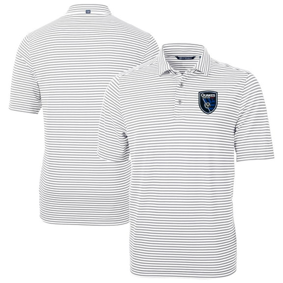 Men's-Cutter & Buck Gray San Jose Earthquakes Big & Tall Virtue Eco Pique Stripe Recycled Polo