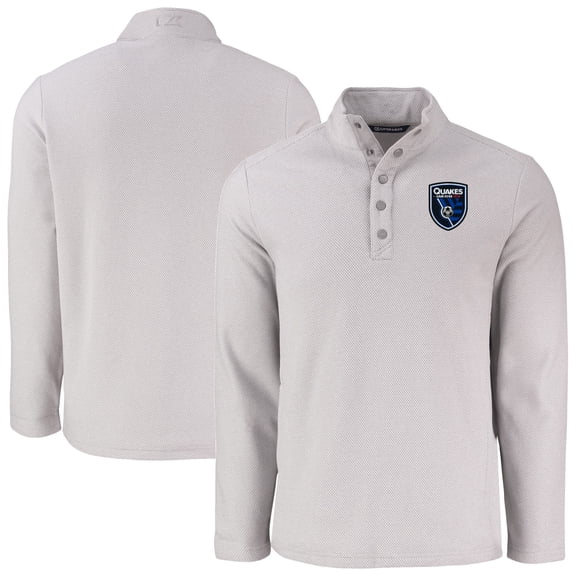 Men's-Cutter & Buck Gray San Jose Earthquakes Hunts Point Eco Textured Fleece Recycled Quarter-Snap Pullover Top