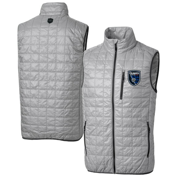 Men's-Cutter & Buck  Gray San Jose Earthquakes Rainier PrimaLoft Eco Insulated Full Zip Puffer Vest