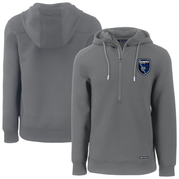 Men's-Cutter & Buck Gray San Jose Earthquakes Roam Eco Half-Zip Recycled Tri-Blend Half-Zip Hoodie