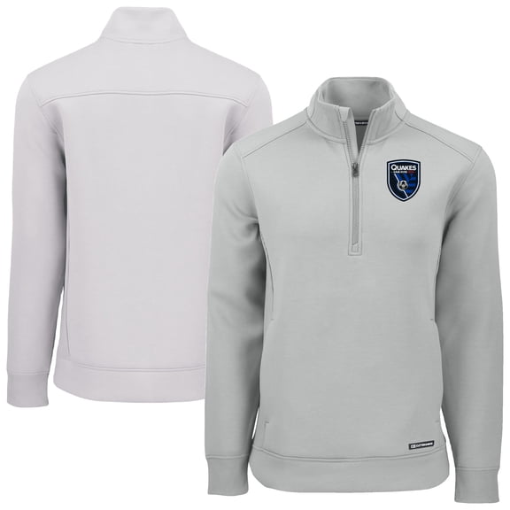 Men's-Cutter & Buck  Gray San Jose Earthquakes Roam Eco Recycled Tri-Blend Quarter-Zip Sweatshirt