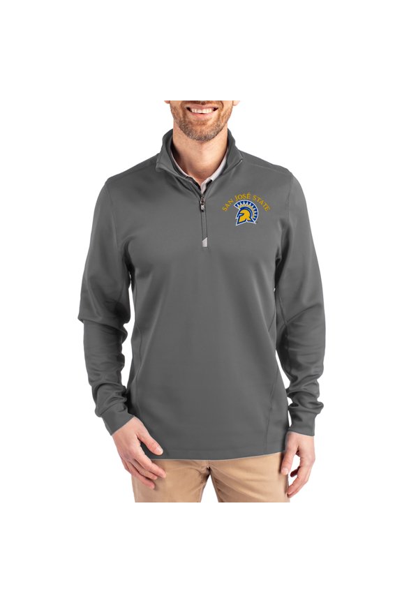 Men's-Cutter & Buck Gray San Jose State Spartans DryTec Traverse Stretch Eco Tri-Blend Quarter-Zip Pullover