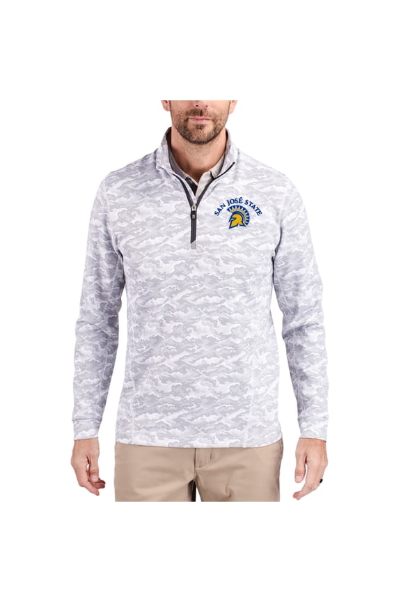 Men's-Cutter & Buck Gray San Jose State Spartans Traverse Stretch Eco Camo DryTec Tri-Blend Quarter-Zip Pullover