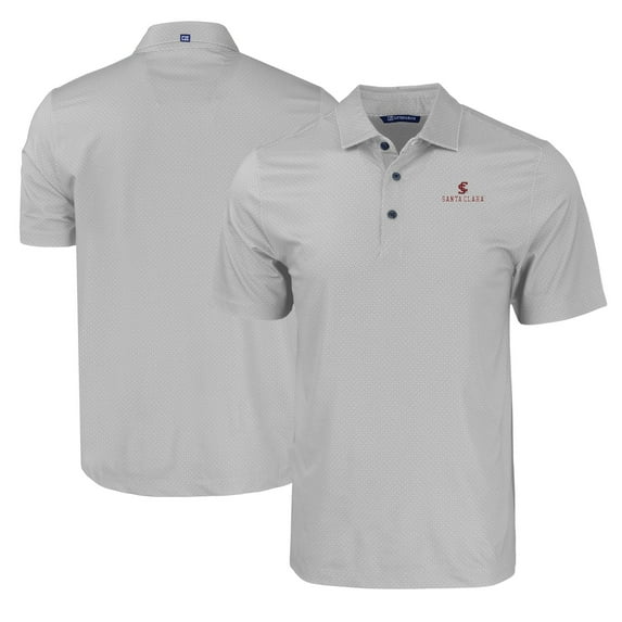 Men's Cutter & Buck Gray Santa Clara Broncos Pike Eco Tonal Geo Print Stretch Recycled Polo