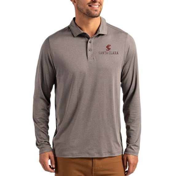 Men's Cutter & Buck Gray Santa Clara Broncos Primary Coastline Epic Comfort Long-Sleeve Polo