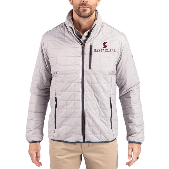 Men's-Cutter & Buck Gray Santa Clara Broncos Rainier Eco Insulated PrimaLoft Full-Zip Puffer Jacket