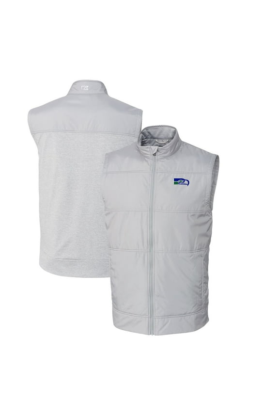 Men's Cutter & Buck Gray Seattle Seahawks Throwback Logo Big & Tall Stealth Hybrid Quilted Windbreaker Full-Zip Vest