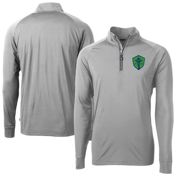 Men's-Cutter & Buck Gray Seattle Sounders FC Adapt Eco Knit Stretch Recycled Raglan Quarter-Zip Top