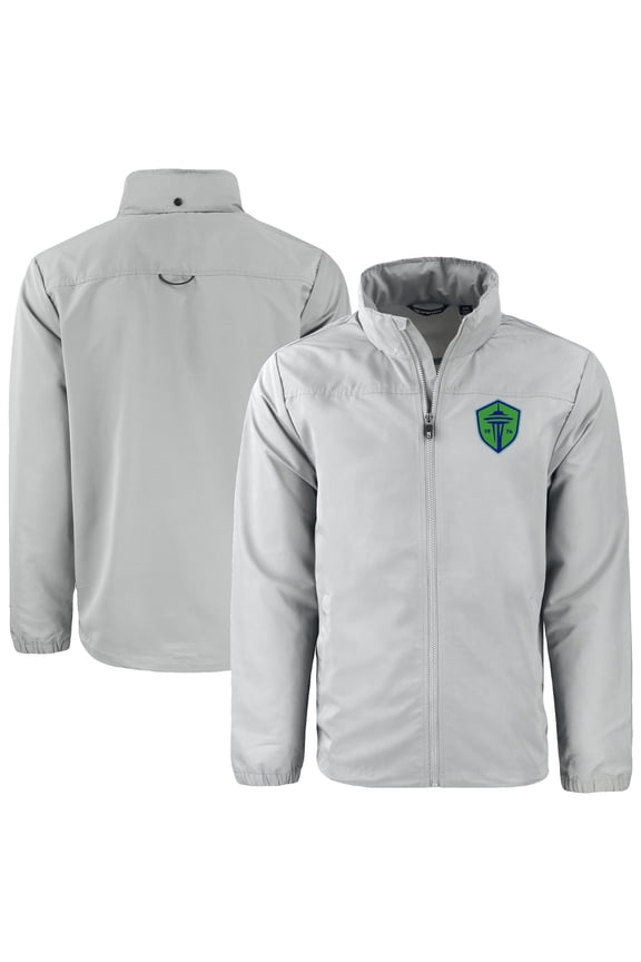 Men's Cutter & Buck Gray Seattle Sounders FC Big & Tall Charter Eco Knit Recycled Full-Zip Hoodie Jacket