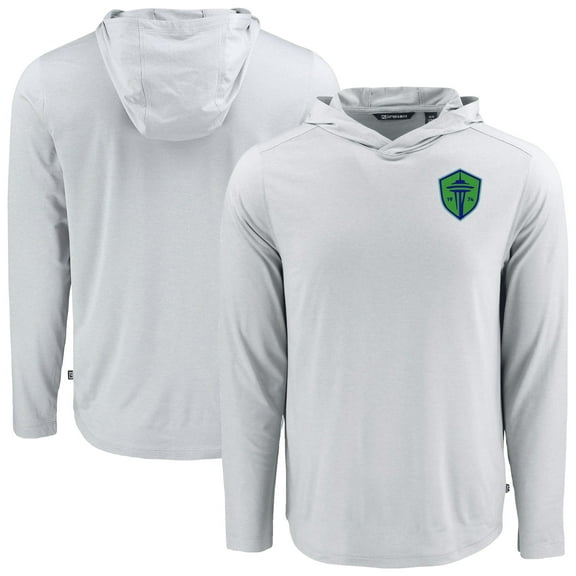 Men's-Cutter & Buck Gray Seattle Sounders FC Coastline Epic Comfort Eco Long Sleeve Recycled Hooded Shirt