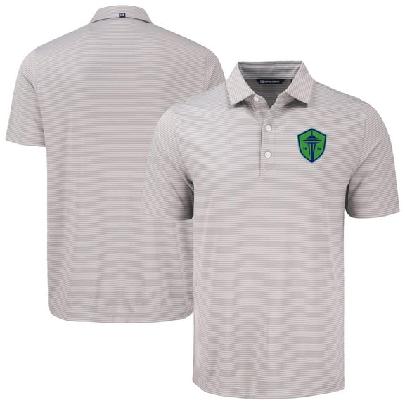 Men's-Cutter & Buck Gray Seattle Sounders FC Forge Eco Fine Line Stripe Stretch Recycled Polo