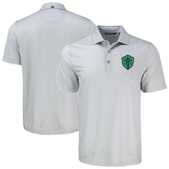 Men's-Cutter & Buck Gray Seattle Sounders FC Pike Eco Shadow Check Print Recycled Polo