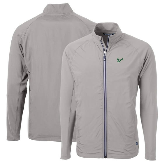 Men's Cutter & Buck Gray South Florida Bulls Big & Tall Adapt Eco Knit Hybrid Recycled Full-Zip Jacket