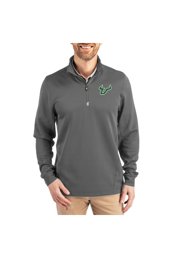 Men's-Cutter & Buck Gray South Florida Bulls DryTec Traverse Stretch Eco Tri-Blend Quarter-Zip Pullover