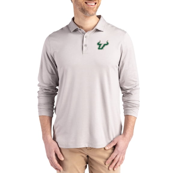 Men's Cutter & Buck Gray South Florida Bulls Primary Coastline Epic Comfort Long-Sleeve Polo