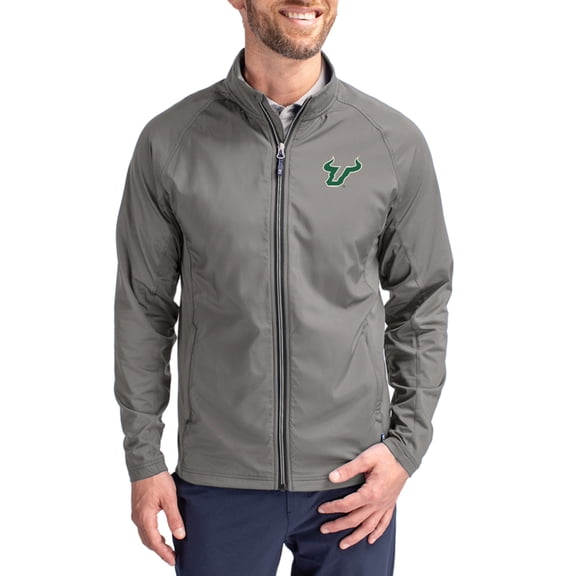 Men's Cutter & Buck Gray South Florida Bulls Primary Logo Adapt Eco Knit Raglan Full-Zip Jacket