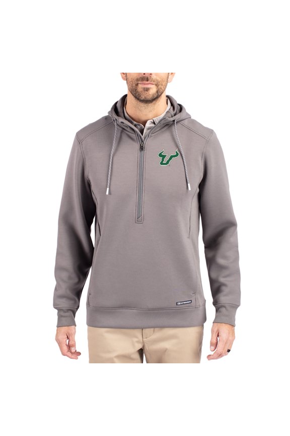 Men's-Cutter & Buck Gray South Florida Bulls Roam Eco Recycled Half-Zip Pullover Hoodie