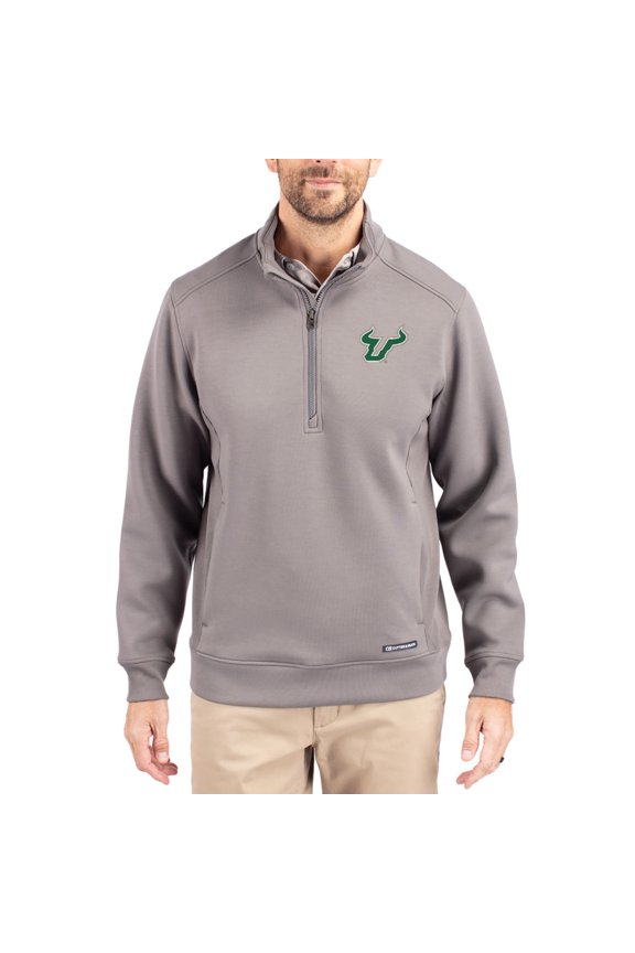 Men's-Cutter & Buck Gray South Florida Bulls Roam Eco Recycled Quarter-Zip Pullover