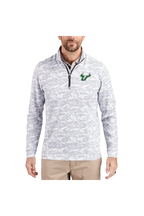 Men's-Cutter & Buck Gray South Florida Bulls Traverse Stretch Eco Camo DryTec Tri-Blend Quarter-Zip Pullover
