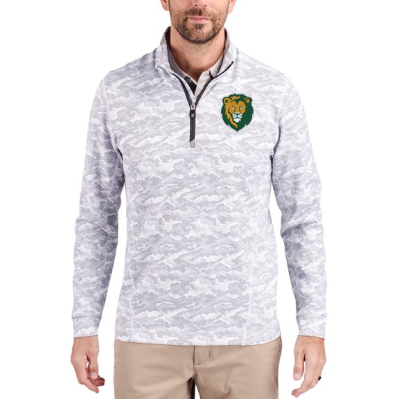 Men's-Cutter & Buck Gray Southeastern Louisiana Lions Traverse Stretch Eco Camo DryTec Tri-Blend Quarter-Zip Pullover