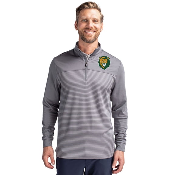 Men's-Cutter & Buck Gray Southeastern Louisiana Lions Traverse Stretch Eco Stripe DryTec Tri-Blend Quarter-Zip Pullover