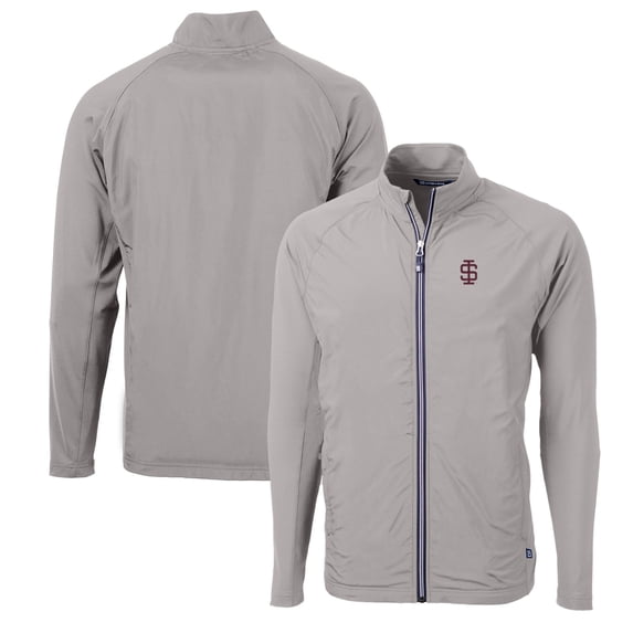 Men's Cutter & Buck Gray Southern Illinois Salukis Adapt Eco Knit Hybrid Recycled Full-Zip Jacket