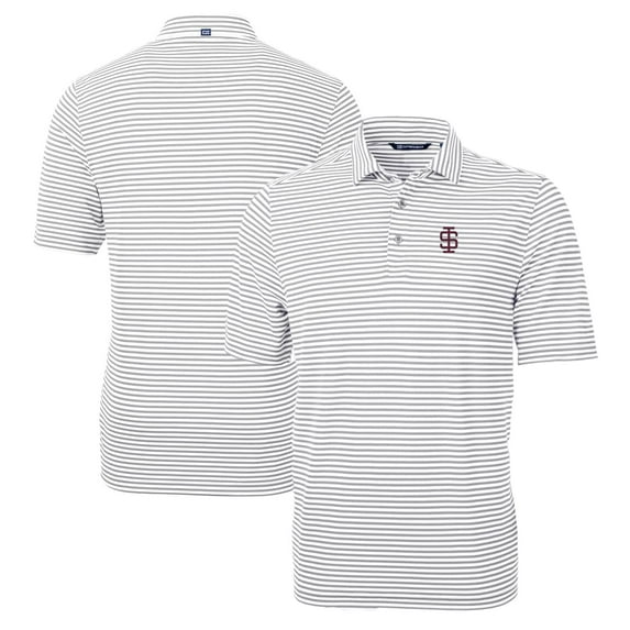 Men's Cutter & Buck Gray Southern Illinois Salukis Big & Tall Team Logo Virtue Eco Pique Stripe Recycled Polo