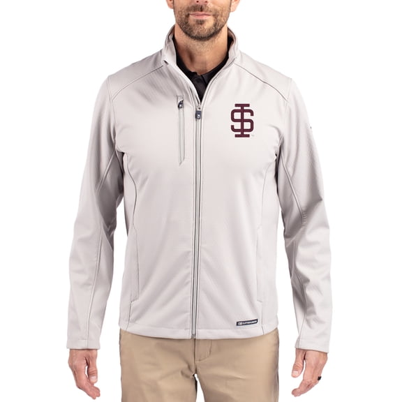 Men's Cutter & Buck Gray Southern Illinois Salukis Evoke Eco Softshell Recycled Full-Zip Jacket